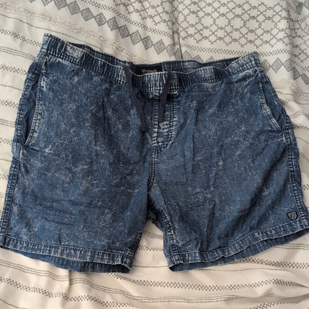 Brixton Steady Drawstring Shorts Blue Acid Wash Size L